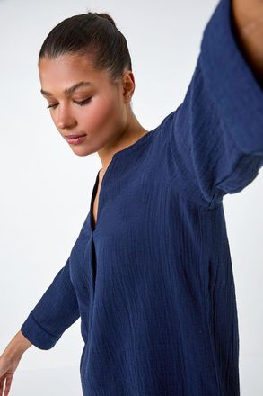 Roman V-Neck Pleat Detail Cotton Top