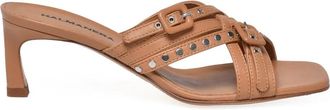 Halmanera Beige Metallic Studded Leather Mule Sandals