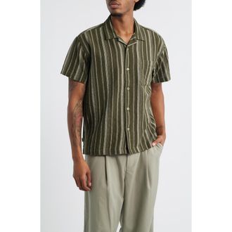 Obey Hugh Stripe Camp Shirt in Dark Sage Multi at Nordstrom, Size Xx-Large
