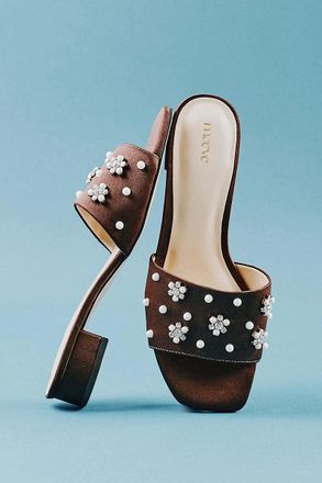 Maeve Satin Embellished Slide Sandals