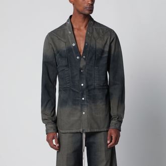 Rick Owens Camicia scollo a V in denim grigio degrad&egrave;