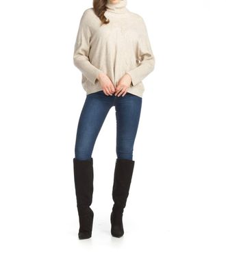 Papillon Knit Sweater With Ribbed Neck & Sleeve In Oatmeal