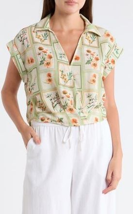 Daniel Rainn Johnny Collar Short Sleeve Crop Top in Sage at Nordstrom Rack, Size X-Large