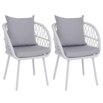 Hhg Juego De 2 Sillas De Jard&iacute;n Hhg-393, Sillones De Jard&iacute;n Con Reposabrazos, Entramado De Aluminio Tipo Cuerda, Estructura Gris Claro, Tapizado Gris Clar