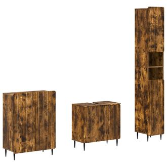 vidaXL Juego De Armarios De Ba&ntilde;o De 3 Piezas Zwolle Roble Ahumado Vidaxl