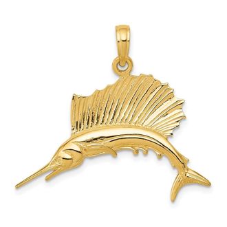 Diamond2Deal 14k Yellow Gold Polished Sailfish Pendant