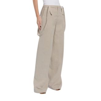 Dondup Broeken, Dames, Beige, M, Linnen, Tecla Wide Leg Chino