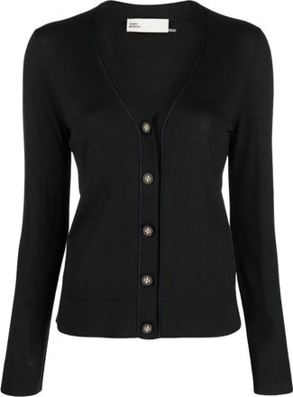 Tory Burch Zwarte wol-zijde mix gebreide trui - Dames - Vesten - Zwart - S - Wol - Truien & Vesten