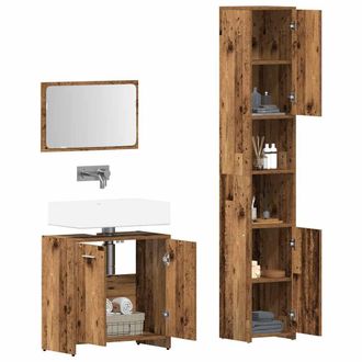Berkfield Home Durable 3 Piece Bathroom Furniture Set Old Wood Engineered Wood in Brown