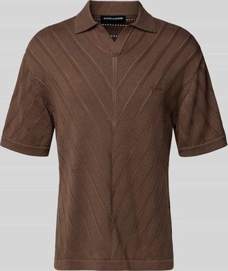 Pegador Strick-Poloshirt mit Label-Stitching Modell Canva in Dunkelbraun, Größe XXL