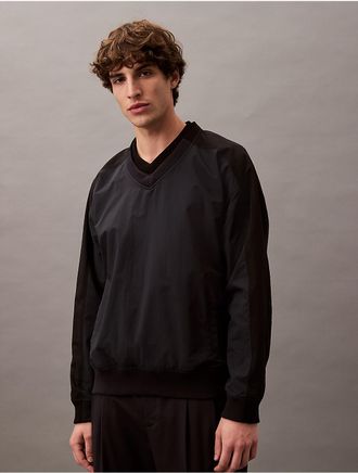 Calvin Klein Mens Double V-Neck Nylon Pullover - Navy - XS