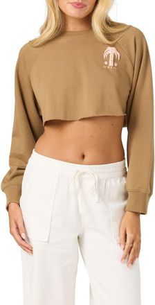 O'Neill Palm Raw Edge Cropped Fleece Sweatshirt in Dark Khaki at Nordstrom, Size Xx-Large