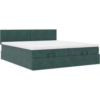 vidaXL Vidaxl - Estructura De Cama Otomana Colchones Terciopelo Verde Oscuro