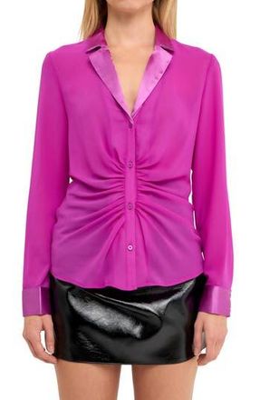 endless rose Ruched Front Chiffon Shirt in Grape at Nordstrom Rack, Size X-Small