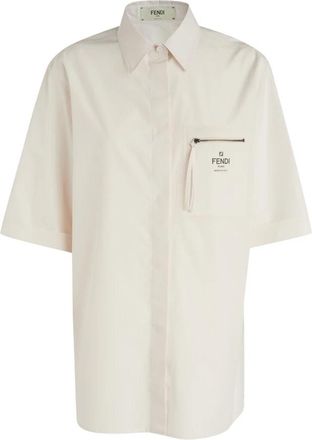 Fendi Katoenen T-shirt met Korte Mouwen - Dames - Overhemden - Beige - 2XS - Katoen - Overhemden