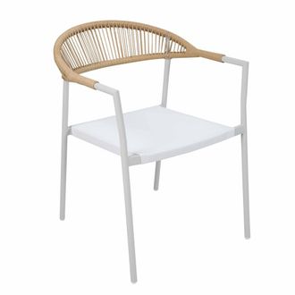 Oviala Silla de jard&iacute;n de metal blanco y rat&aacute;n sint&eacute;tico con reposabrazos