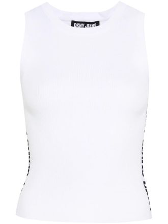 DKNY jacquard-logo ribbed top - women - Nylon/Cotton - L - White