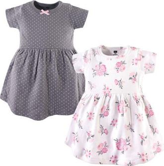 Hudson Baby Stylish Baby Dress 2Pk in Pink Gray Floral at Nordstrom, Size 18-24M