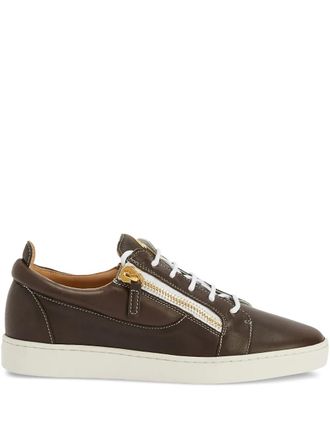 Giuseppe Zanotti Frankie double-zip low-to sneakers - men - Leather/Rubber/Calf Leather - 45 - Brown