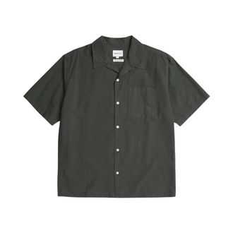 Norse Projects Korte Mouw Katoen Tencel Shirt - Heren - Korte mouwen Overhemden - Groen - S - Katoen - Overhemden
