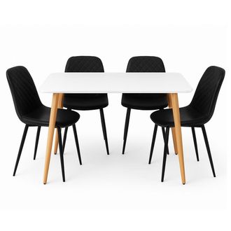 Kosy Koala Modern Rectangle White Dining Table Set With 4 Black Chairs Dining Room Furniture in Brown