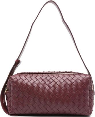 Elleme Bordeaux Rood Geweven Leren Dubbele Rits Tas - Dames - Schoudertassen - Rood - ONE Size - Leer - Tassen
