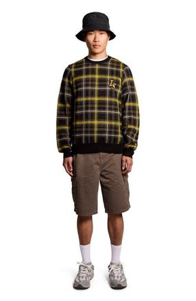 Lyle & Scott Ribbed Jacquard Tartan Crew Neck in Jet Black at Nordstrom, Size Xx-Large