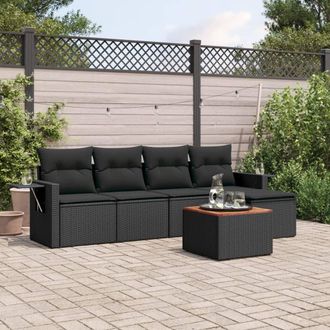 vidaXL Vidaxl - Set De Sof&aacute;s De Jard&iacute;n 6 Piezas Y Cojines Rat&aacute;n Sint&eacute;tico Negro