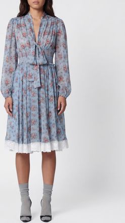 Dolce & Gabbana Abito midi in seta plissettata con ricamo floreale e pizzo