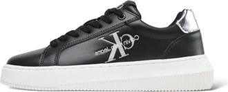 Calvin Klein Jeans Zwart-Zilver Leren Sneakers - Dames - Sneakers - Zwart - 36 EU - Leer - Schoenen