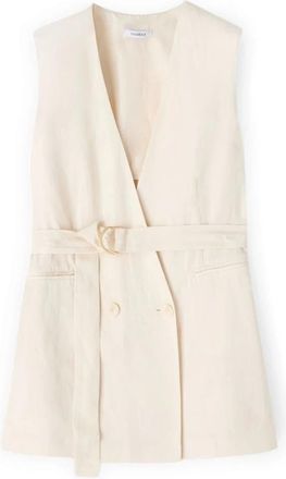 Motivi Gilet van Linnenmix met Riem - Dames - Gillet - Wit - 2XL - Linnen - Kostuums