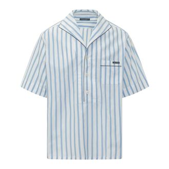 Dolce & Gabbana Short Sleeve Shirts, male, Blue, Size: S Striped Pocket Shirt