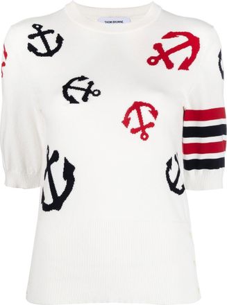 Thom Browne anchor intarsia knit top - women - Cotton - 42 - White