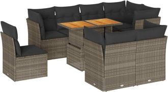 vidaXL Set De Sof&aacute;s De Jard&iacute;n Con Cojines 9 Pzas Rat&aacute;n Sint&eacute;tico Gris Vidaxl