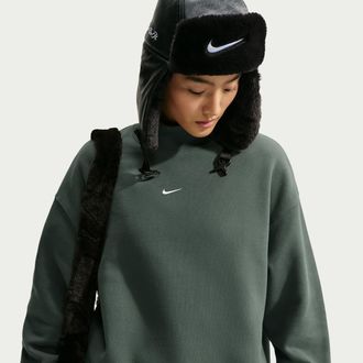 Nike Womens Studio Fleece Medium Weight Oversized Mock-Neck Sweatshirt in Green | IM8610-303