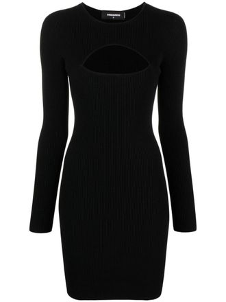 Dsquared2 Fitted Black Ribbed Viscose Mini Dress