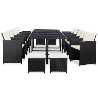 vidaXL Set Comedor De Jard&iacute;n 15 Piezas Y Cojines Rat&aacute;n Sint&eacute;tico Negro Vidaxl