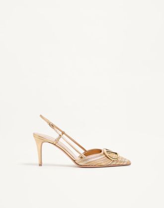 Valentino Garavani VLogo Signature Metallic Slingback Pumps With Cornely Embroidery 80Mm Wo