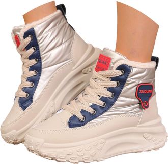 Generic Platform Winter Shoes for Women Warm Casual Sneakers Lightweight Lace Up High Top Chunky Hiking Shoes Womens Snow Boots Outdoor Fleece Lined Anti Slip