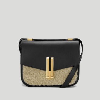 DeMellier The Vancouver in Beige Shearling & Black Smooth Leather Crossbody bag