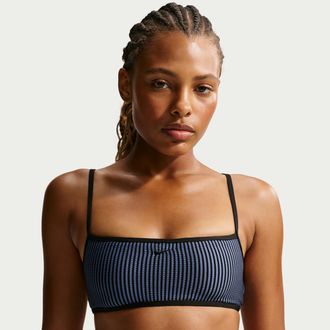 Nike Womens Swim Ripple Texture Bralette Bikini Top in Blue | NESSG225-097