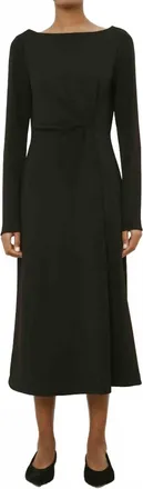 Meimeij Boat Neck Twisted Waist Dress In Black