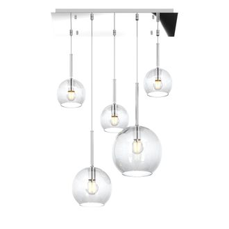 Top-Light Sosp. Cromo Rettangolare 5 Luci Vetri (1 Grande+1 Medio+3 Piccolo) Tutti Trasparente 1155cr-s5 Rmix-tr