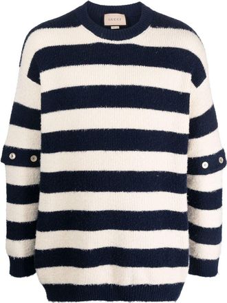 Gucci striped crew-neck brushed jumper - men - Cotton - M - Neutrals