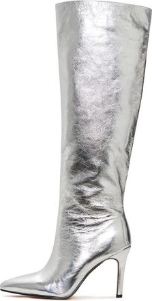 Cesare Gaspari Elegante zilveren kniehoge metallic laarzen - Trendy hoge hak statement schoeisel - Zilver - Dames - Laarzen met Hak - Grijs - 36 EU - Leer - Schoenen