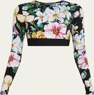 Dolce & Gabbana Mix Fiori Long-Sleeve Crop Top