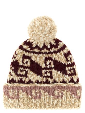 Moncler Wool-Alpaca Jacquard Pom-Pom Beanie - Burgundy