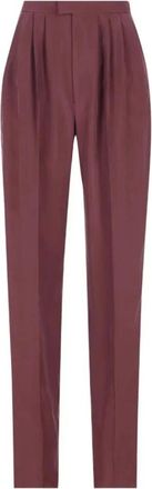 Saint Laurent Broeken, Dames, Rood, S, Leer, Broek van zijden habotai
