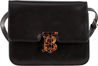 Burberry Burberry Medium TB Logo Klep Schoudertas in Zwart Leer