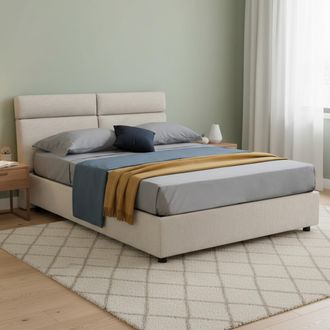 Dmora Cama Doble Ator, Cama Doble Desenfundable, Contenedor Made In Italy, Tama&ntilde;o Colch&oacute;n 160x200 Cm, Beige
